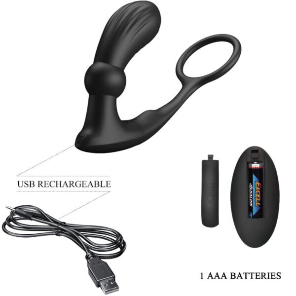 Pretty Love Warren — Cock Ring, Vibrating Butt Plug, Black — Cock Rings — view 5
