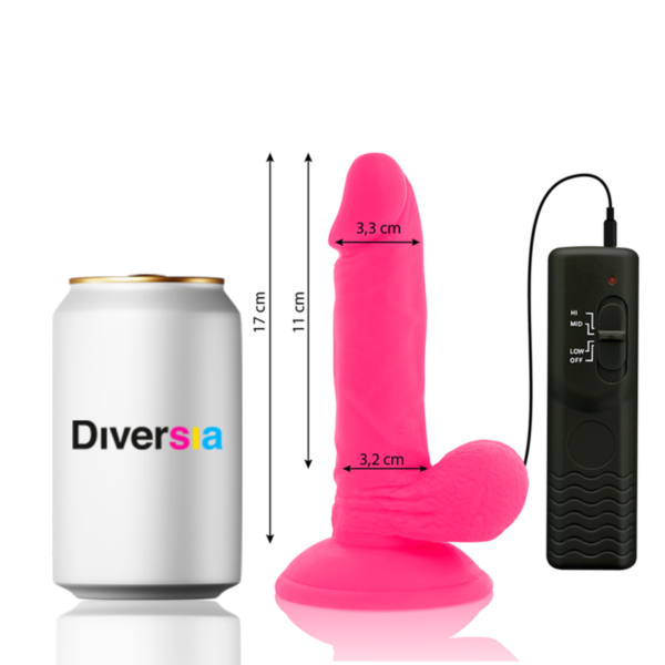 Diversia — Vibrating Dildo, Suction Cup, 17 cm, Pink — Realistic Vibrators — view 7