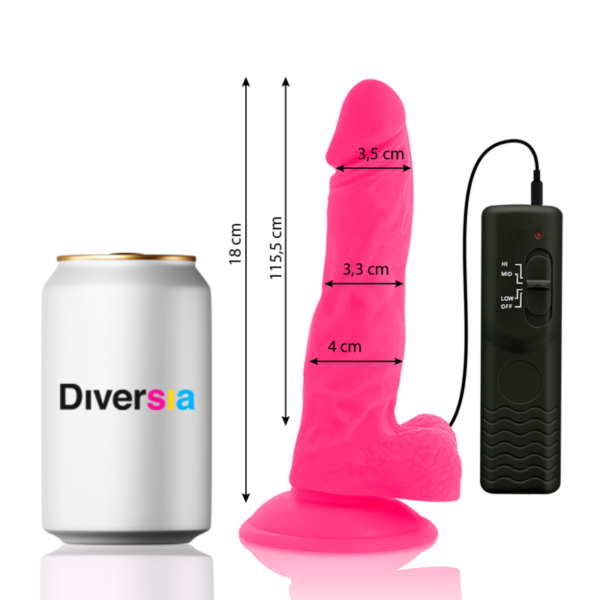 Diversia — Vibrating Dildo, Suction Cup, 18 cm, Pink — Realistic Vibrators — view 3