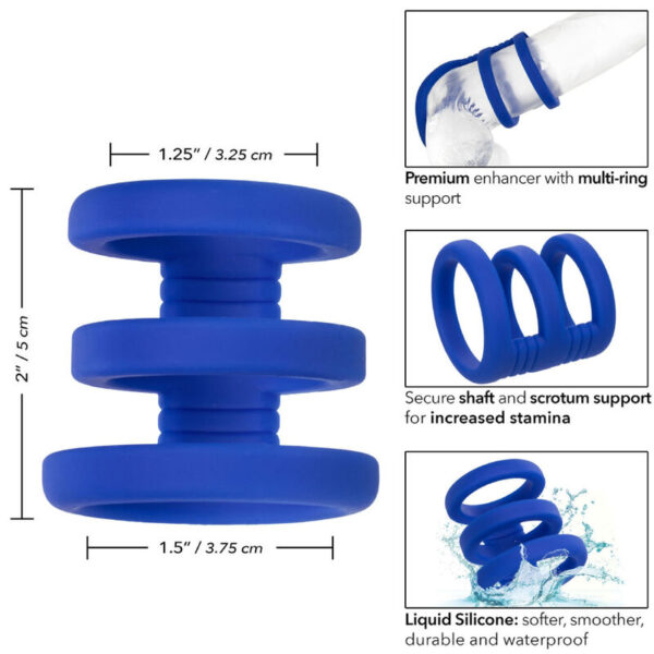 CalExotics Admiral Triple Cage — Cock Ring, Silicone, Blue — Classic Cock Rings — view 6