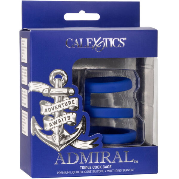 CalExotics Admiral Triple Cage — Cock Ring, Silicone, Blue — Classic Cock Rings — view 2
