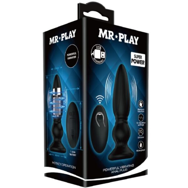 Mr Play Powerful — Vibrating Butt Plug, Remote Control, Black — Anal — view 3