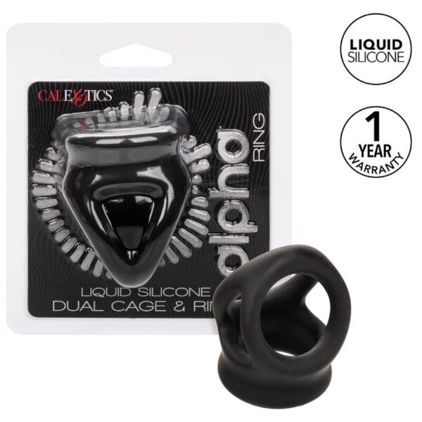 CalExotics Alpha Dual Cage — Cock Ring, Silicone, Black — Classic Cock Rings — view 11