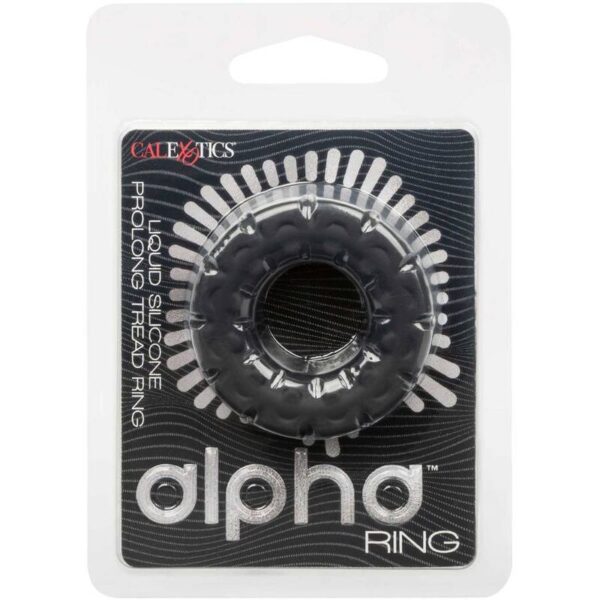 CalExotics Alpha Prolong Tread — Cock Ring, Silicone, Black — Classic Cock Rings — view 5