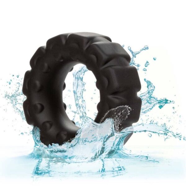 CalExotics Alpha Prolong Tread — Cock Ring, Silicone, Black — Classic Cock Rings — view 3