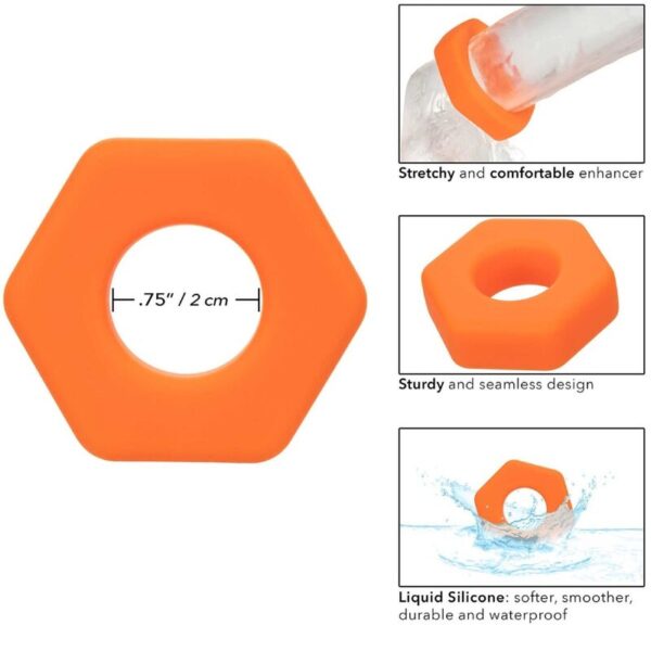 CalExotics Alpha Prolong Sexagon — Cock Ring, Silicone, Orange — Classic Cock Rings — view 7