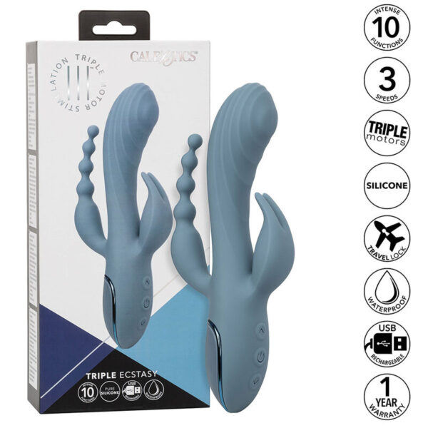CalExotics III Triple Ecstasy — Rabbit Vibrator, Grey — Rabbit Vibrators — view 11