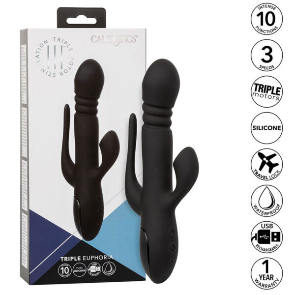 CalExotics III Triple Euphoria — Rabbit Vibrator, Black — Clitoral Suction Vibrators — view 11