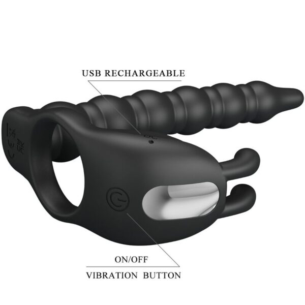 Pretty Love Blackney — Vibrating Cock Ring, Butt Plug, Black — Cock Rings — view 6