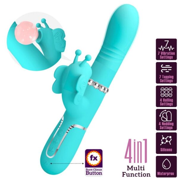 Pretty Love Butterfly — Rabbit Vibrator, Rechargeable, Aqua Green — Rabbit Vibrators — view 5