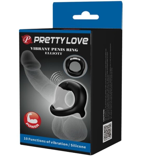 Pretty Love Elliott — Vibrating Cock Ring, Rechargeable, Black — Cock Rings — view 7