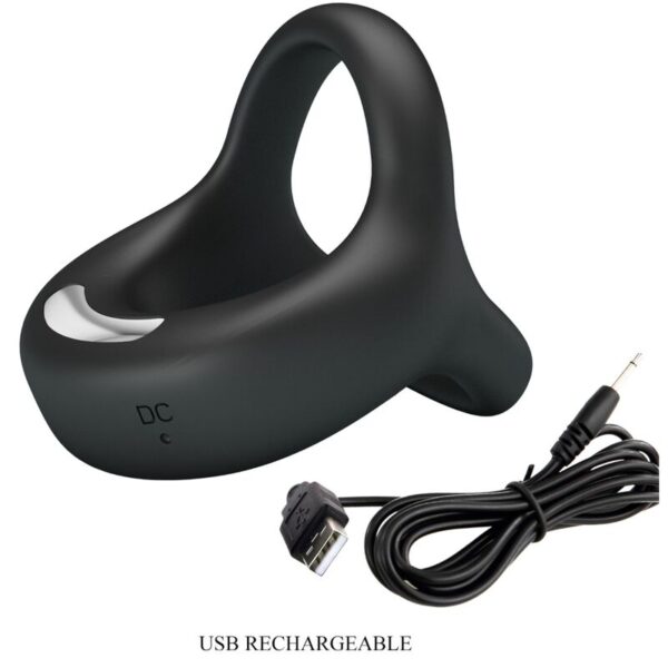Pretty Love Elliott — Vibrating Cock Ring, Rechargeable, Black — Cock Rings — view 6