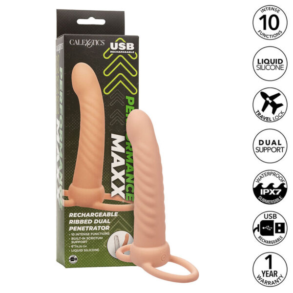 CalExotics Maxx Ribbed — Vibrating Cock Ring, Rechargeable, Flesh — Cock Rings — view 11