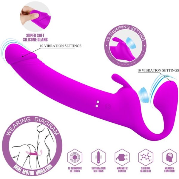 Pretty Love Zanini — Strapless Strap-On, Rechargeable, Purple — Strap-Ons & Harnesses — view 7