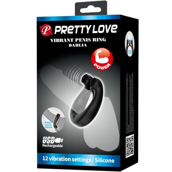 Pretty Love Dahlia — Vibrating Cock Ring, Rechargeable, Black — Cock Rings — view 9