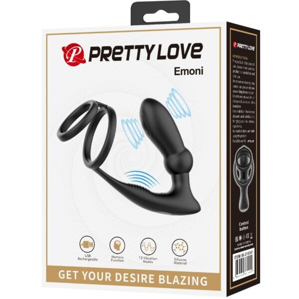 Pretty Love Emoni — Vibrating Cock Ring, Rechargeable, Black — Cock Rings — view 3