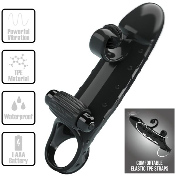 Romance — Vibrating Penis Sleeve, Waterproof, Black — Couples — view 8