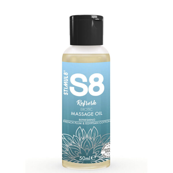 Stimul8 S8 Refresh Erotic — Massage Oil, 50 ml, Plum and Cotton — Body Massage Oils