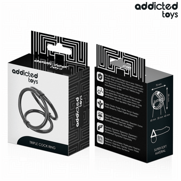 Addicted Toys Triple — Cock Ring, Black — Classic Cock Rings — view 7