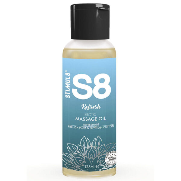 Stimul8 S8 Refresh — Massage Oil, 125 ml, Plum and Cotton — Body Massage Oils