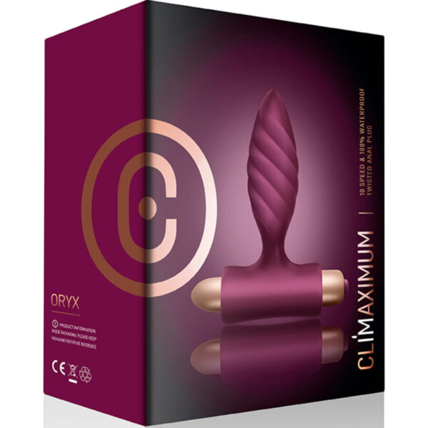Climaximum Oryx Twisted — Vibrating Butt Plug, Silicone, Burgundy — Anal — view 3