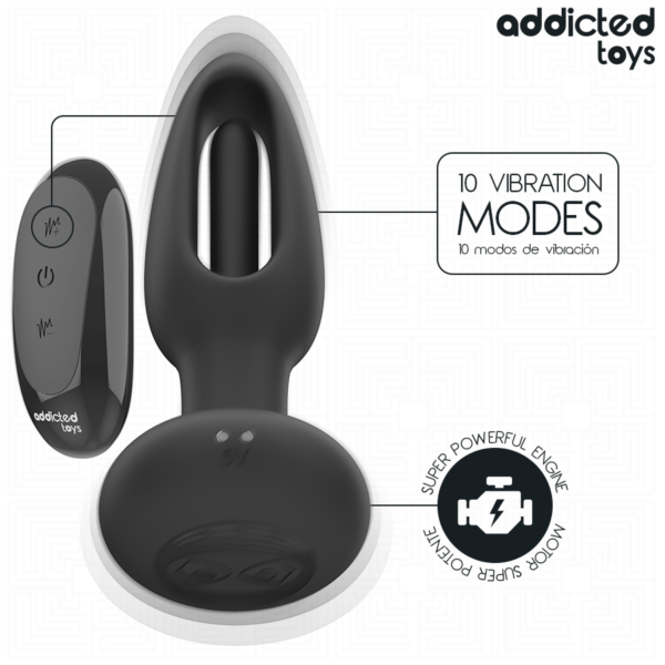 Addicted Toys Tongue — Vibrating Butt Plug, 13 cm, Black — Anal — view 5