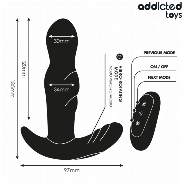 Addicted Toys Rotating — Vibrating Butt Plug, 13.5 cm, Black — Anal — view 6
