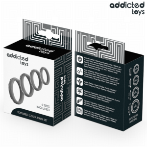 Addicted Toys Textured 4-Piece — Cock Ring Set, Black — Classic Cock Rings — view 3