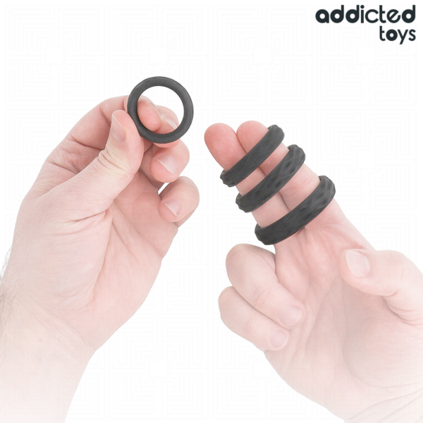 Addicted Toys Textured 4-Piece — Cock Ring Set, Black — Classic Cock Rings — view 2