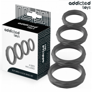 Addicted Toys Textured 4-Piece — Cock Ring Set, Black — Classic Cock Rings