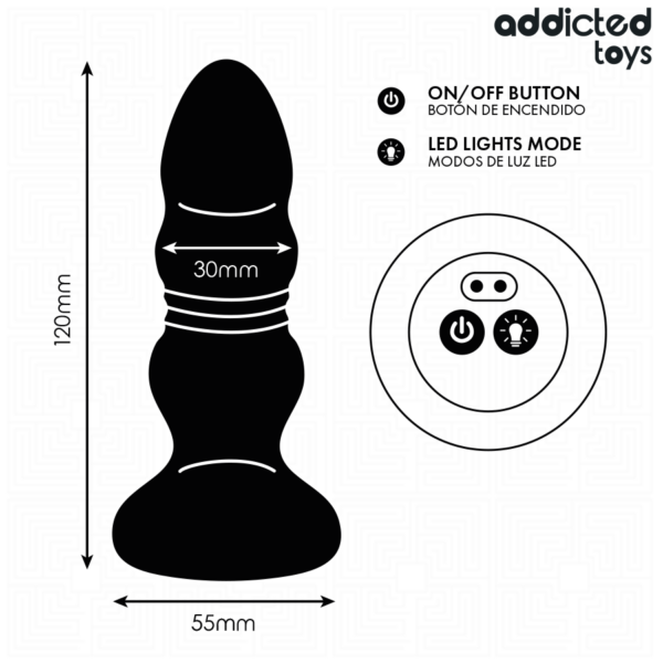 Addicted Toys Thrusting LED — Vibrating Butt Plug, 11.9 cm, Black — Anal — view 6