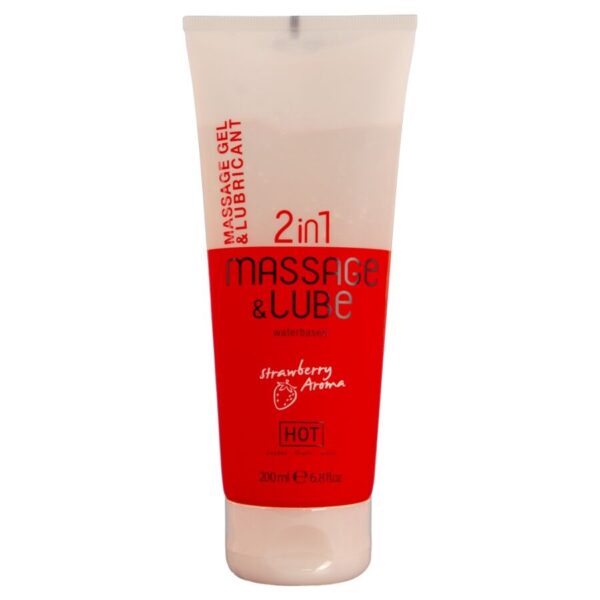 Hot Glide Strawberry — Massage Gel, 200 ml, 2-in-1 — Lubes