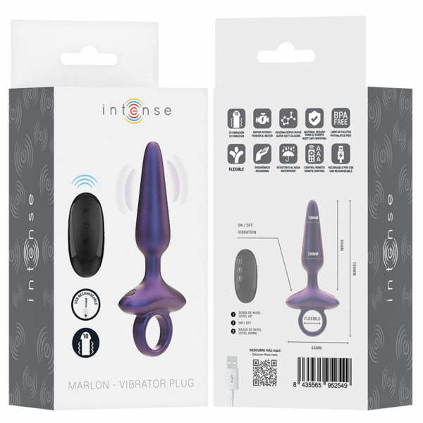 Intense Marlon 4 — Vibrating Butt Plug, Remote Control, Purple — Anal — view 2