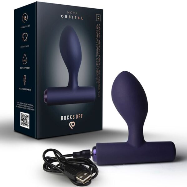 Rocks-Off Nova Orbital — Vibrating Butt Plug, Rechargeable, Blue — Anal