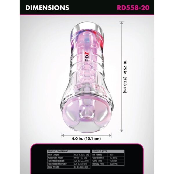 PDX Elite ViewTube XXL LED — Male Masturbator, Transparent — Male Masturbators — view 4