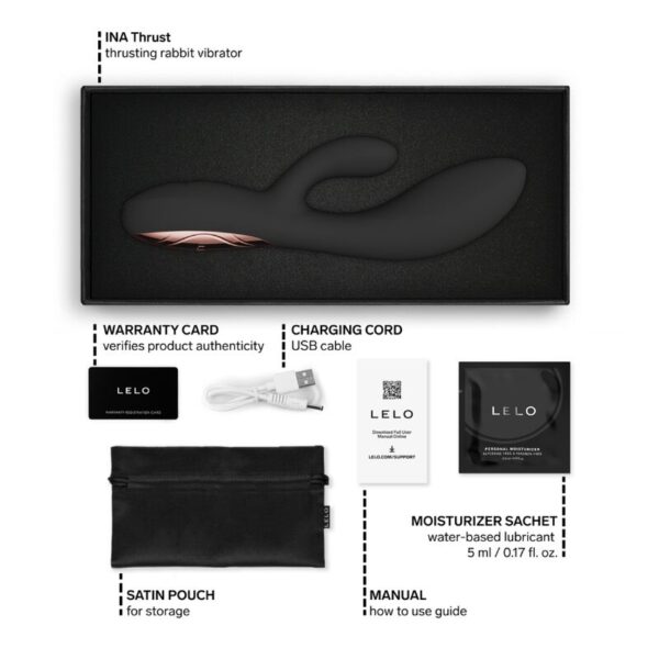 LELO Ina Thrust — Thrusting Vibrator, Waterproof, Black — Rabbit Vibrators — view 9