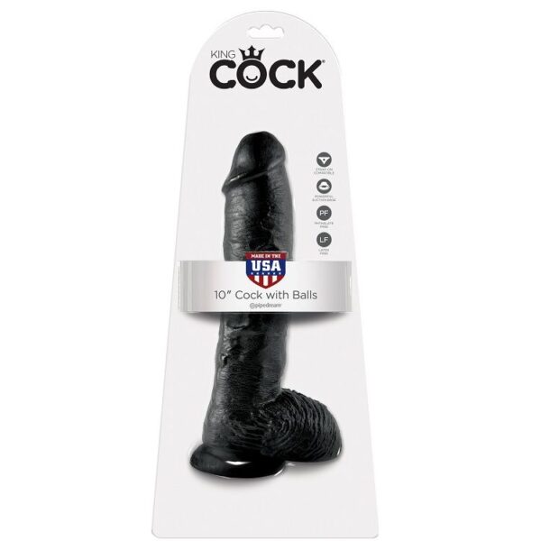 King Cock with Balls — Realistic Dildo, 25.4 cm, Black — Dildos — view 3