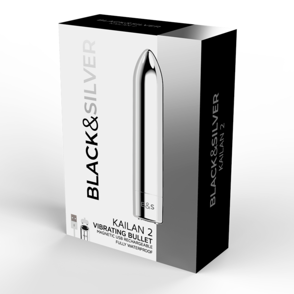 Black & Silver Kailan 2 — Bullet Vibrator, Rechargeable, Silver — Classic Vibrators — view 4
