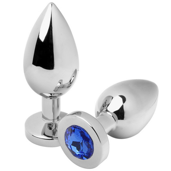 Metal Hard Diamond — Jewelled Butt Plug, 7.62 cm, Blue — Anal