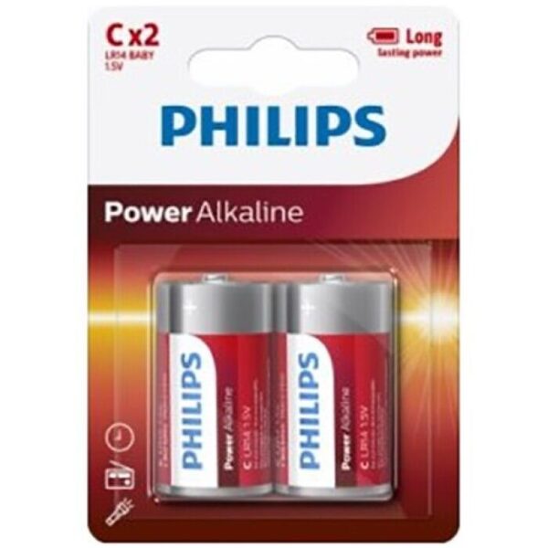Philips Power Alkaline C LR14 — Batteries, 2 Pack — Batteries & Spare Parts
