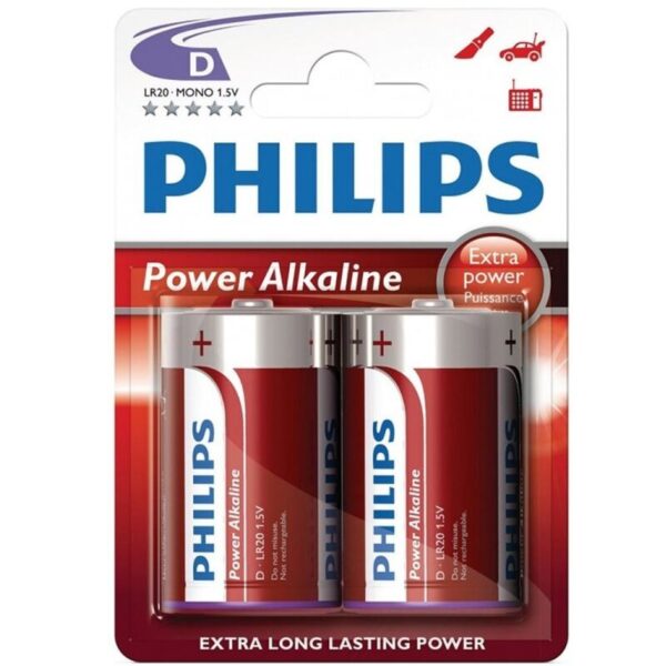 Philips Power Alkaline D LR20 — Batteries, 2 Pack — Batteries & Spare Parts