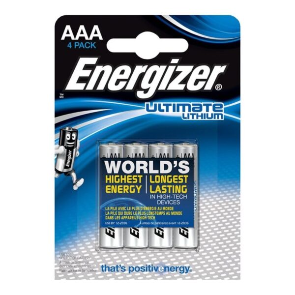 Energizer Ultimate Lithium AAA L92 — Batteries, 4 Pack — Batteries & Spare Parts