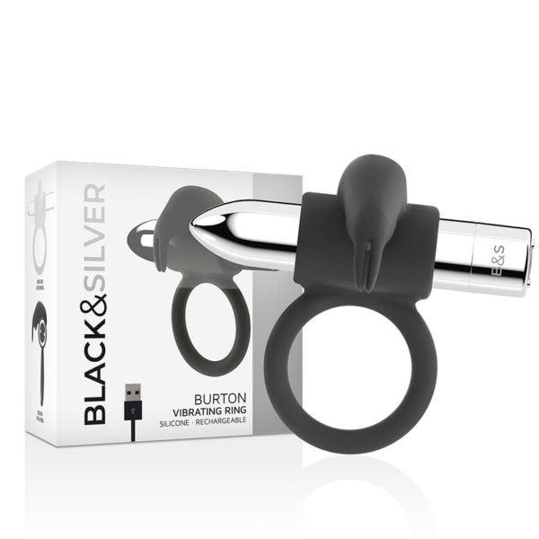 Black & Silver Burton — Vibrating Cock Ring, Silver — Cock Rings — view 5