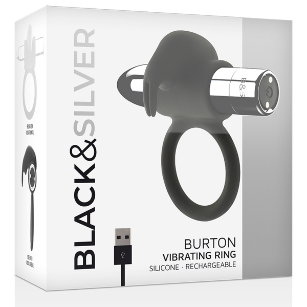 Black & Silver Burton — Vibrating Cock Ring, Silver — Cock Rings — view 2