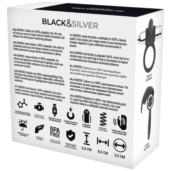 Black & Silver Burton — Vibrating Cock Ring, Silver — Cock Rings — view 3