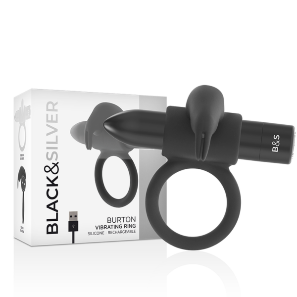 Black & Silver Burton — Vibrating Cock Ring, Black — Cock Rings — view 6