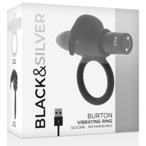 Black & Silver Burton — Vibrating Cock Ring, Black — Cock Rings — view 3