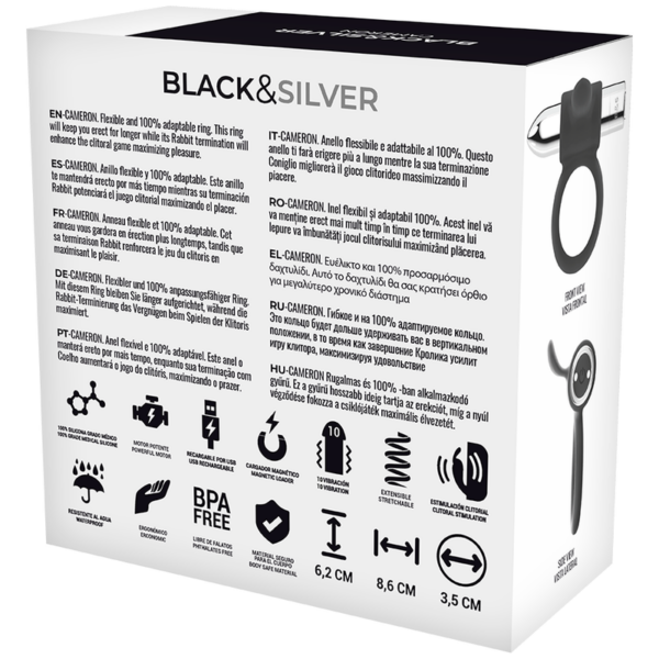 Black & Silver Cameron — Vibrating Cock Ring, Silver — Cock Rings — view 4