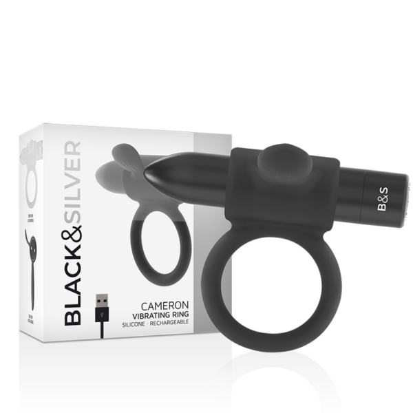 Black & Silver Cameron — Vibrating Cock Ring, Black — Cock Rings — view 6