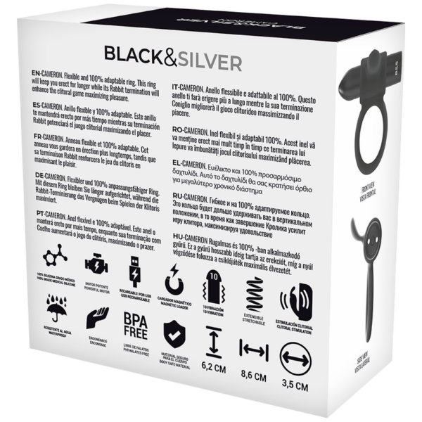 Black & Silver Cameron — Vibrating Cock Ring, Black — Cock Rings — view 2